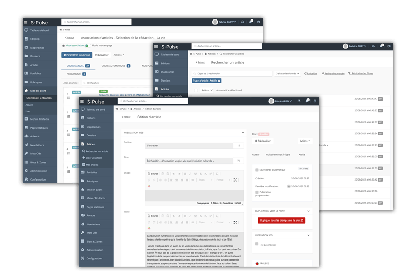 Image d'illustration de l'interface Back Office du CMS S-Pulse